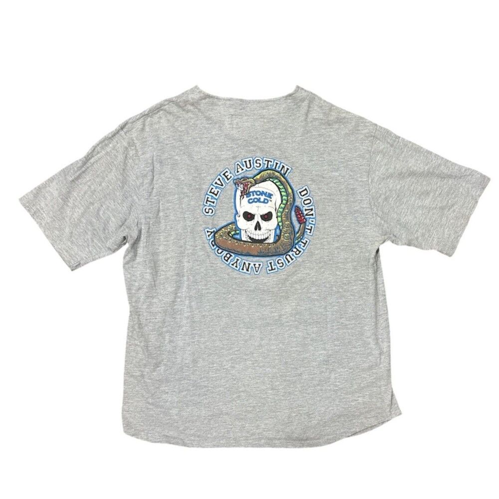 Vintage 2000 WWF Stone Cold Steve Austin Skull Baseball Jersey XL Y2K Shirt Gray